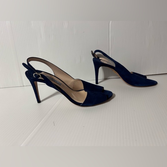 PRADA suede navy d’Orsay open toe sling back heel size 38 1/2 EU - Picture 2 of 11